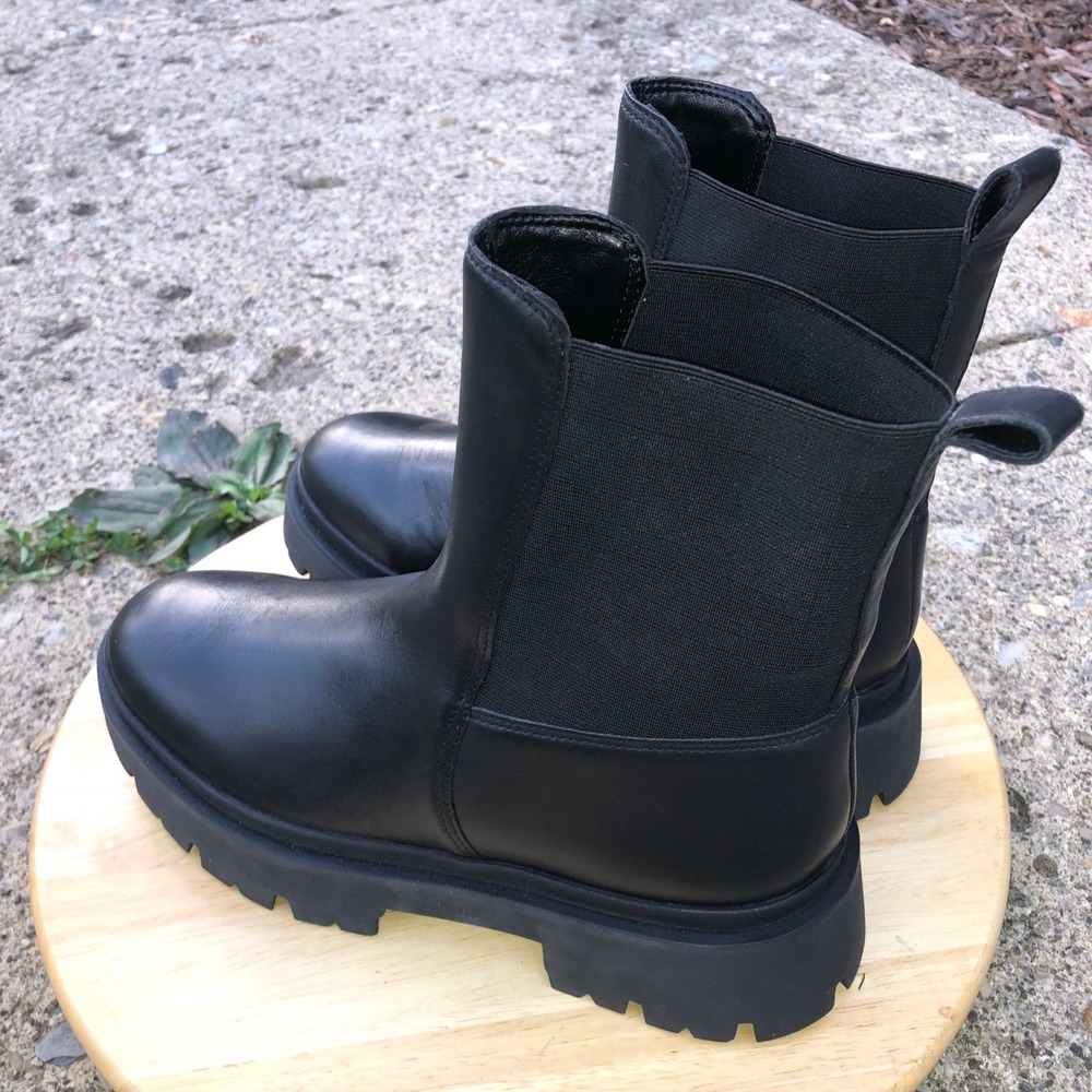 Schutz Chelsea Boots Black Womens 6.5 Chunky Grunge Billie Casual Thursday Biker - Picture 8 of 13